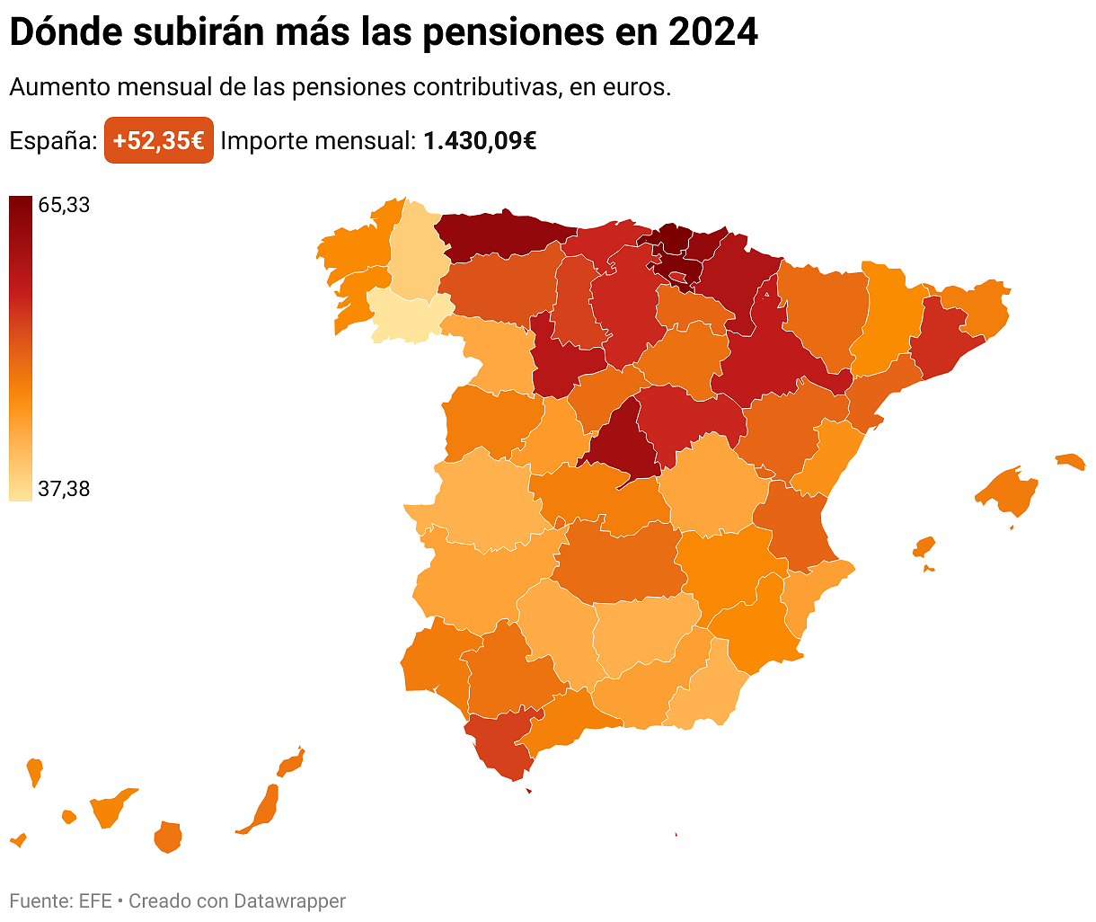 This is how the increase in contributory pensions will look in 2024 in each province and autonomous community
