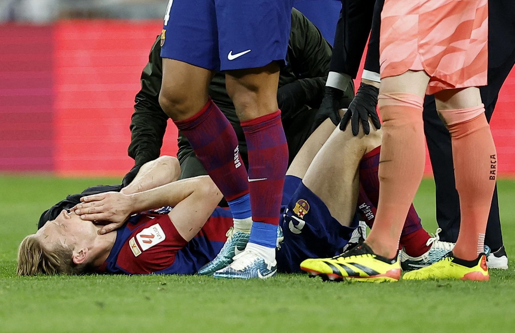 La Liga: Barcelona's De Jong goes out on a stretcher during the Clasico against Real