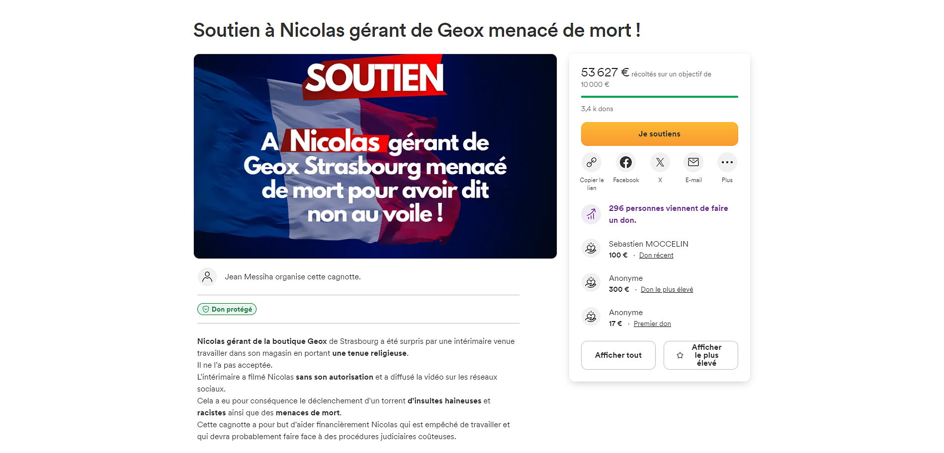 A pot of support for the manager of a Geox threatened with death exceeds 50,000 euros in donations